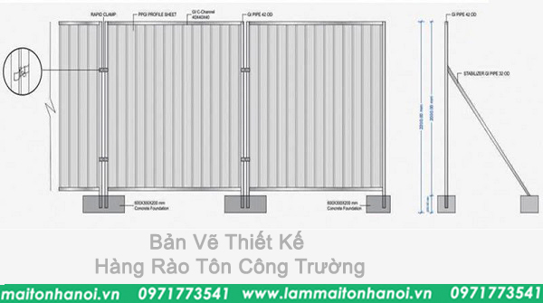 bản thiết kế hàng rào tôn công trình