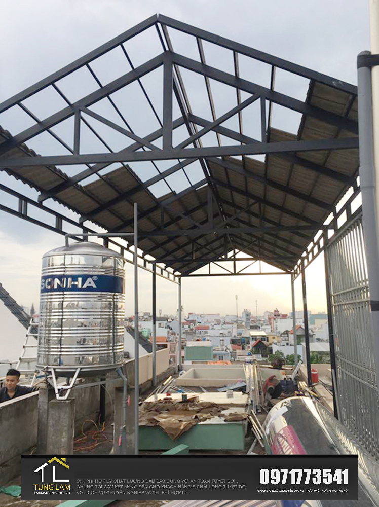  thi công mái tôn tại Hoàng Mai-Hà Nội
