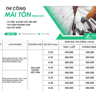 Báo Giá - Làm Mái Tôn Tại Hà Nội Uy Tín 2026